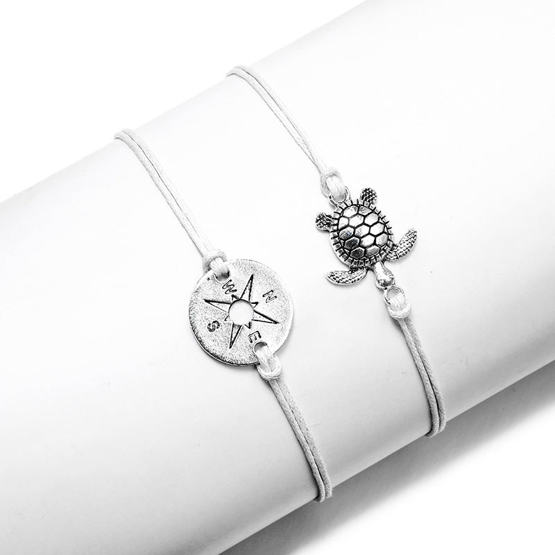 Handmade Turtle & Compass Anklet