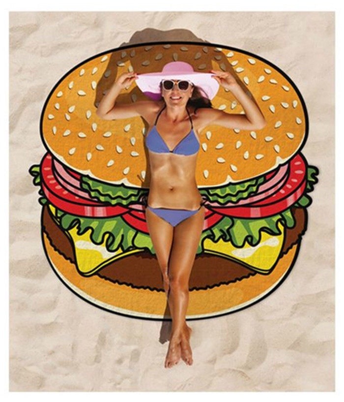 Round Beach Towel-Fun Food Print