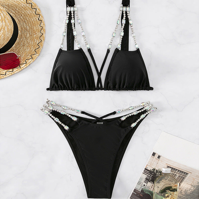 Diamond-Embellished Black Bikini