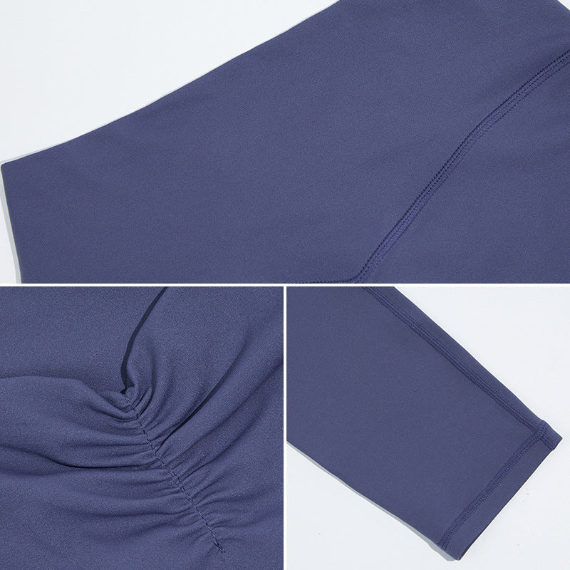 One-Shoulder Yoga Set – Front Pleated Top & Peach Pants