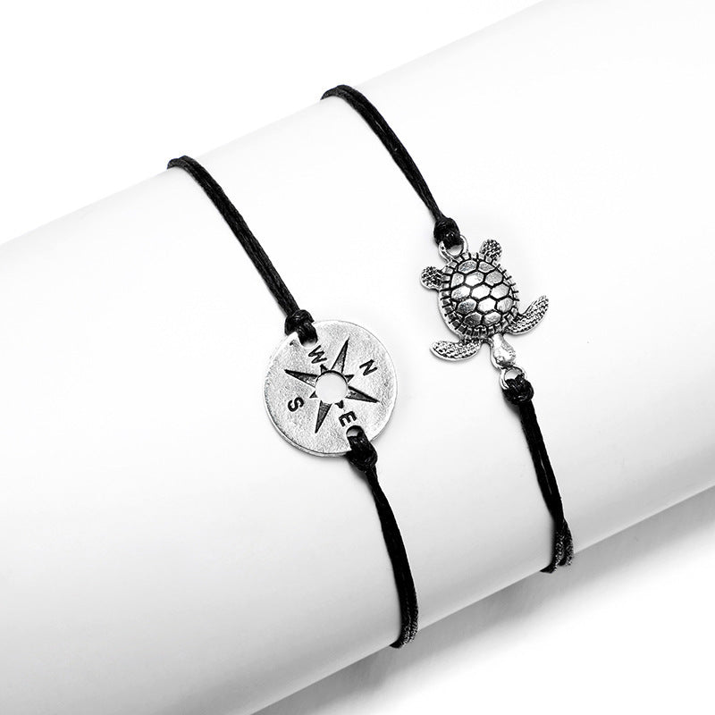 Handmade Turtle & Compass Anklet