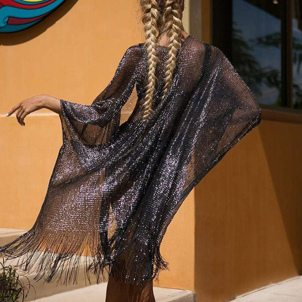Sheer Metallic Mesh Beach Cover-Up