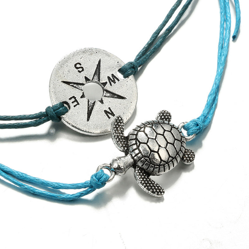 Handmade Turtle & Compass Anklet