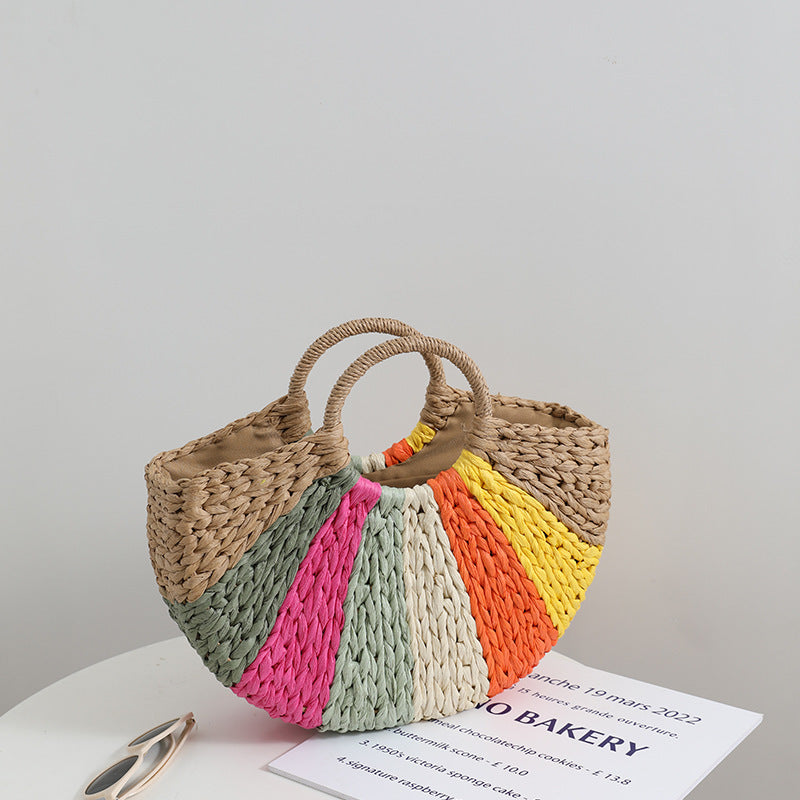 Rainbow Straw Beach Bag