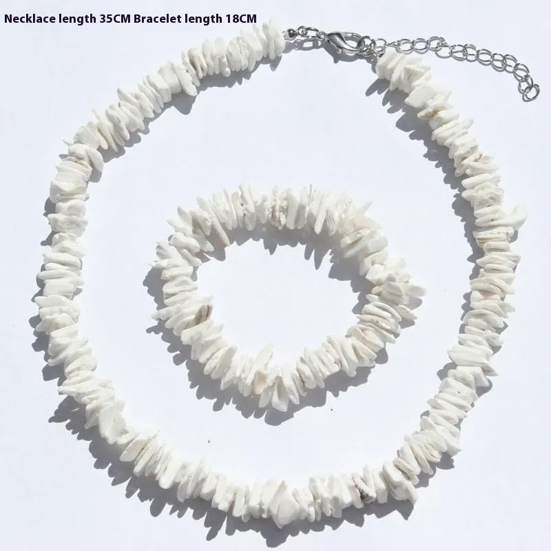 Beach Broken Shell Necklace Bracelet Set