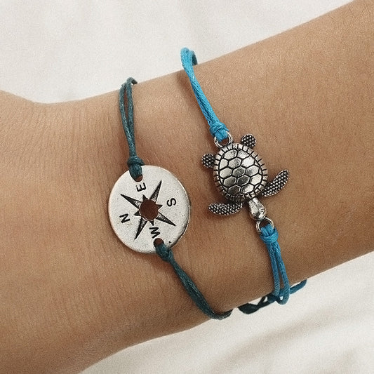 Handmade Turtle & Compass Anklet