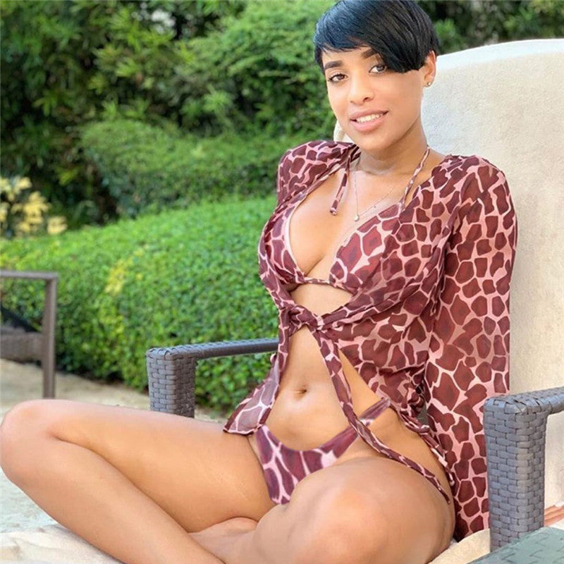 Stylish Three-Piece Bikini Set with Cover-Up