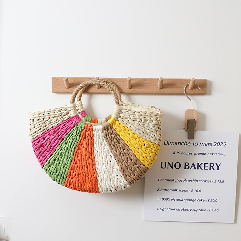 Rainbow Straw Beach Bag