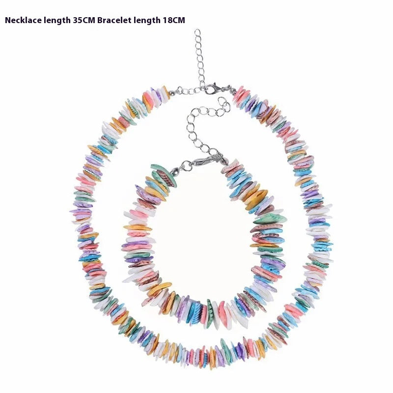 Beach Broken Shell Necklace Bracelet Set