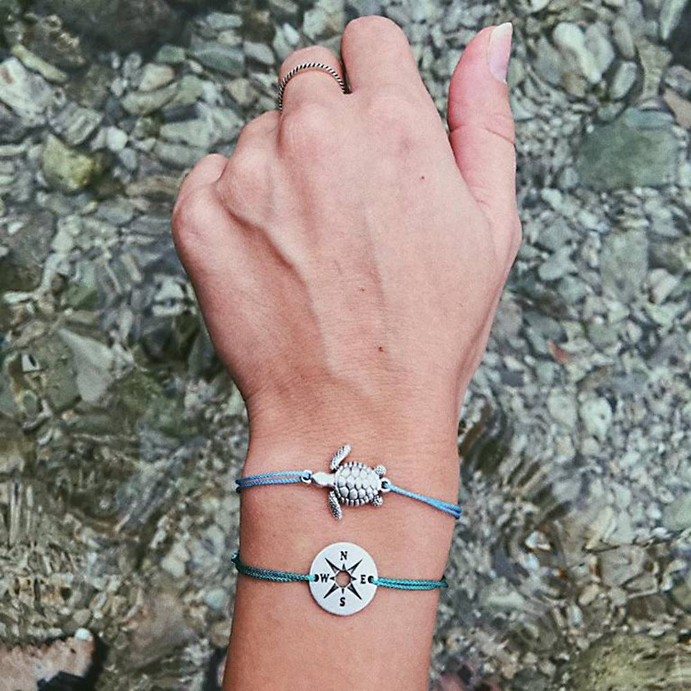 Handmade Turtle & Compass Anklet