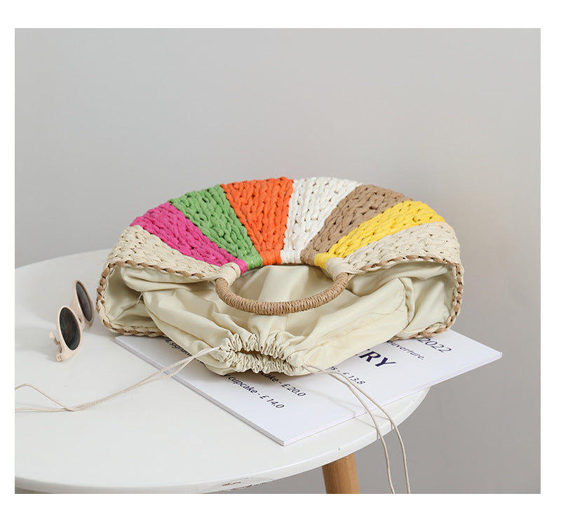 Rainbow Straw Beach Bag