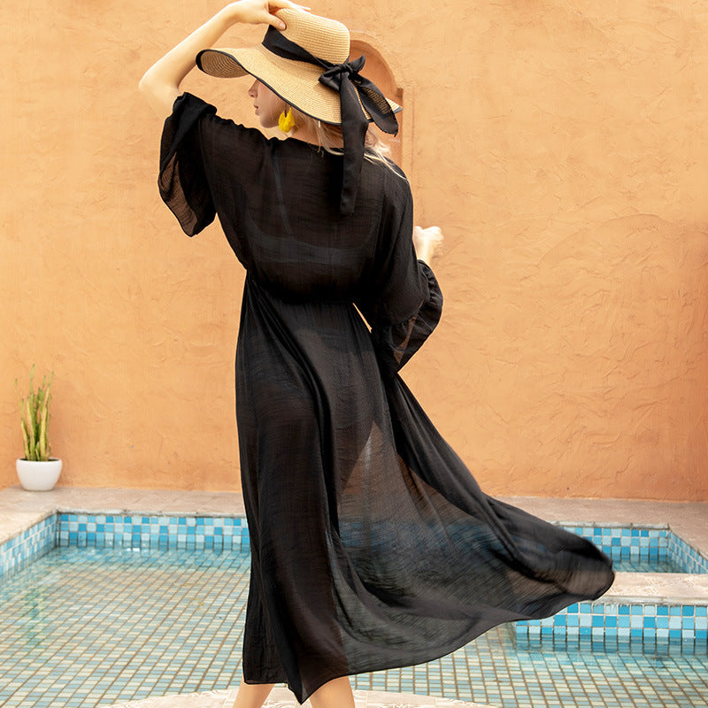 Chic Long Sleeve Beach Cover-Up