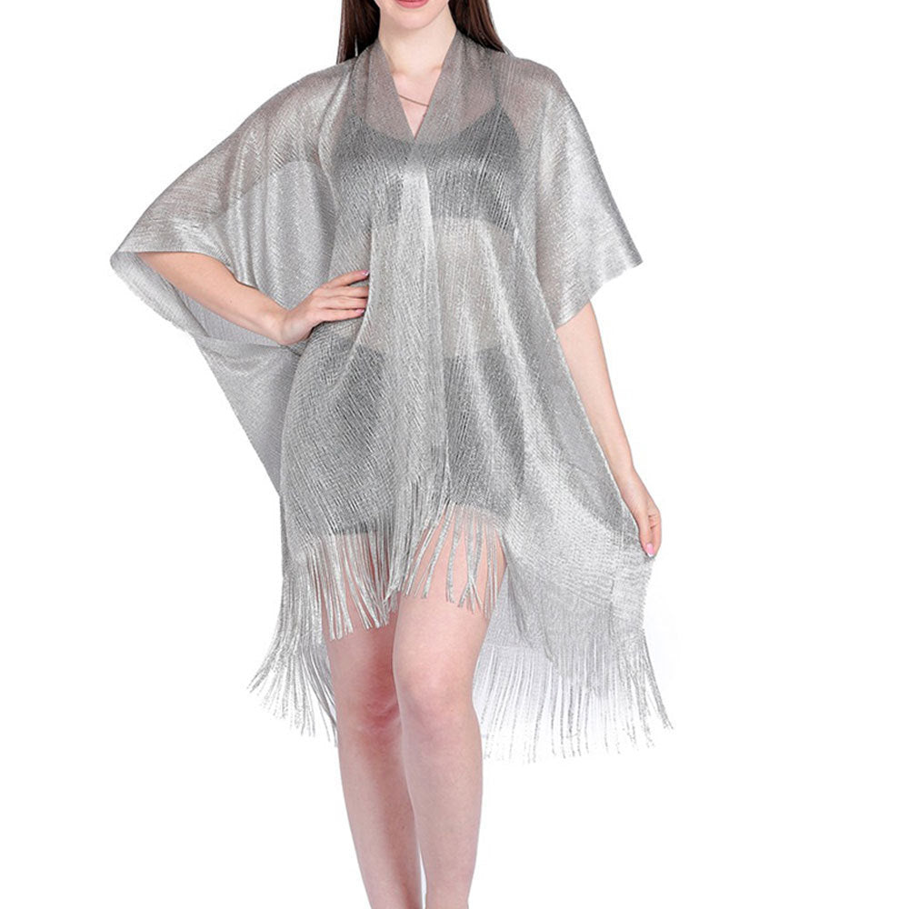 Sheer Metallic Mesh Beach Cover-Up