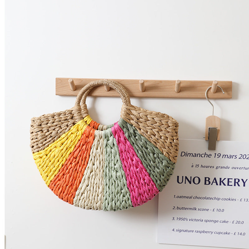 Rainbow Straw Beach Bag