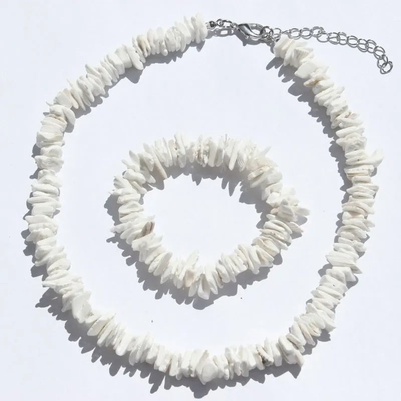 Beach Broken Shell Necklace Bracelet Set
