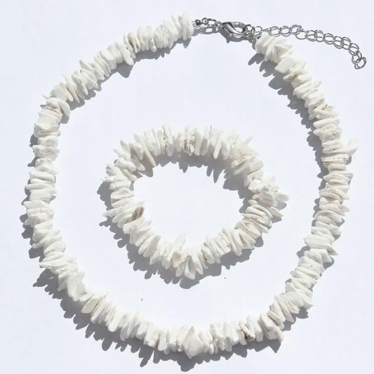 Beach Broken Shell Necklace Bracelet Set