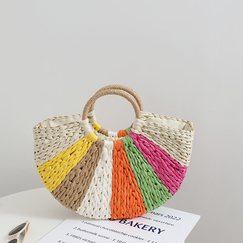 Rainbow Straw Beach Bag