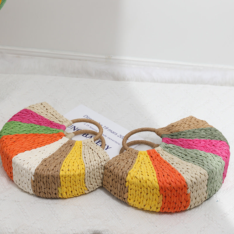 Rainbow Straw Beach Bag